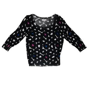 Joseph A. Three Quarter Sleeve Graphic Print Cropped Sweater Size Large